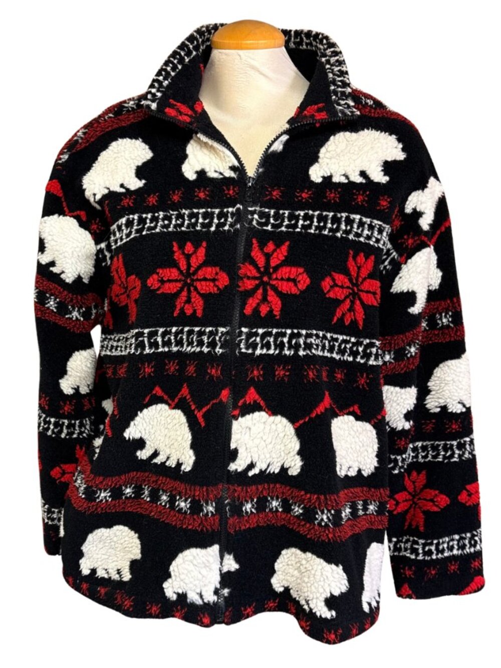 Women's Black & Red Polar Bear Pattern Fleece Puffer Jacket